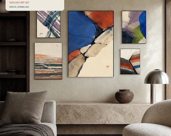 Geology Wall Art Set of 5, Contemporary Mineral Abstract Prints, Earth Science Printable Gallery Wall