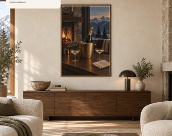 Champagne Wall Art Printable, Luxury Après Ski Chalet Decor, Alpine Lodge Bar Print, Cabin Digital Download