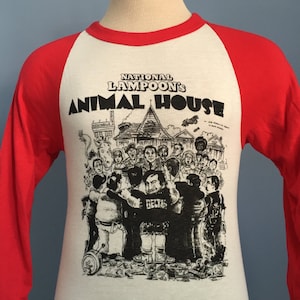 70s Vintage National Lampoon&#39;s Animal House 1978 Guess Who&#39;s Back? movie raglan baseball T-Shirt - SMALL