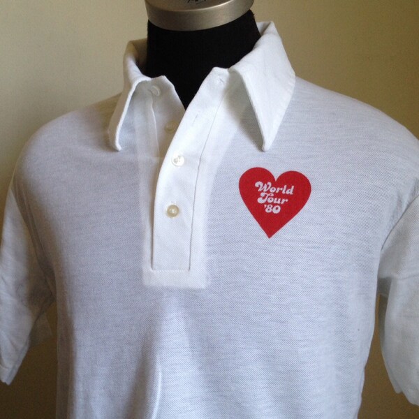 80s Vintage Heart Tour '80 1980 music rock band concert promo collared Polo Shirt - LARGE