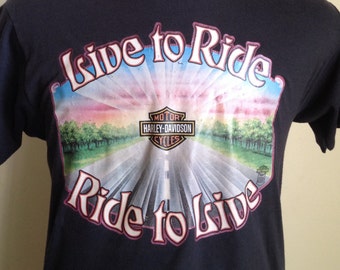 80s Vintage Harley-Davidson Motorcycles Live to Ride Ride to Live iron-on T-Shirt - MEDIUM