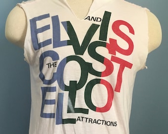 80s Vintage Elvis Costello and the Attractions 1984 Goodbye Cruel World USA Tour music rock concert promo T-Shirt - SMALL