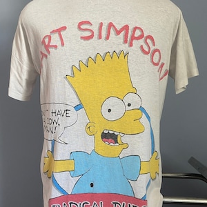 90s Vintage The Simpsons 1990 Bart Simpson Radical Dude Don&#39;t Have a Cow Man promo pajamas long sleep T-Shirt - XL X-Large