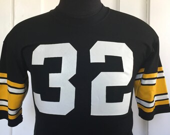 70s 80s Vintage Pittsburgh Steelers #32 Franco Harris nfl football Medalist Sand-Knit Jersey T-Shirt - SMALL