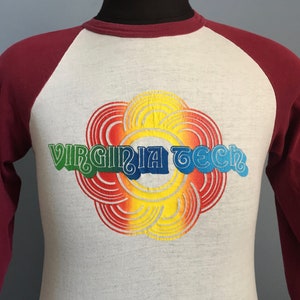 80s Vintage Virginia Tech Hokies University ncaa college raglan T-Shirt - SMALL