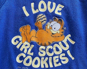 80s Vintage Garfield I Love Girl Scout Cookies! samoa comics cartoon tv television Sweatshirt - YOUTH 7