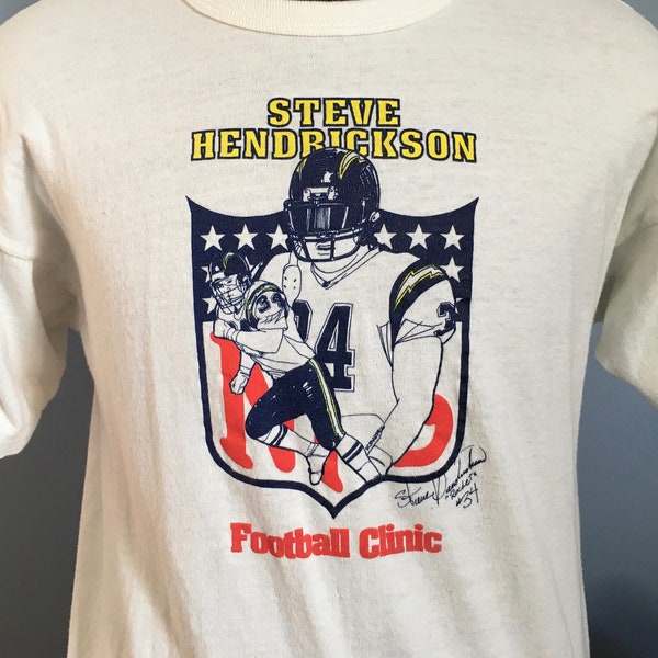 90s Vintage San Diego Chargers Steve Hendrickson Football Clinic Los Angeles LA nfl football Champion T-Shirt - LARGE