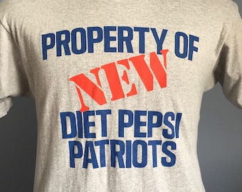 80s Vintage New England Patriots Pats Property of Diet Pepsi nfl football T-Shirt - MEDIUM