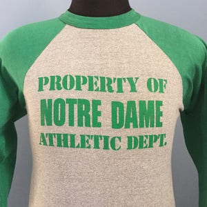 80s Vintage Notre Dame Fighting Irish University ND Property of Athletic Dept ncaa college raglan T-Shirt - MEDIUM