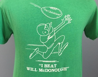 70s 80s Vintage Boston Globe I Beat Will McDonough football newspaper columnist T-Shirt - MEDIUM
