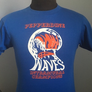 80s Vintage Pepperdine University Waves Intramural Champions mascot logo ncaa college T-Shirt - SMALL