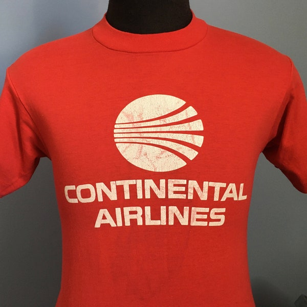 80s Vintage Continental Airlines promo crew airplane plane flight T-Shirt - SMALL