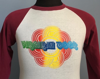 80s Vintage Virginia Tech Hokies University ncaa college raglan T-Shirt - SMALL