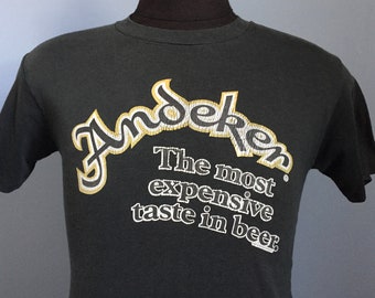 80s Vintage Andeker The Most Expensive Taste in Beer brand promo T-Shirt - SMALL