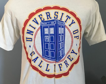 80s Vintage Doctor Who University of Gallifrey BBC tv Tardis T-Shirt - MEDIUM