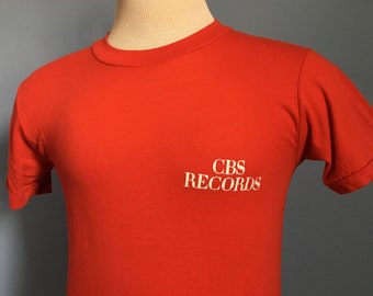 70s 80s Vintage CBS Records music rock label promo T-Shirt - SMALL