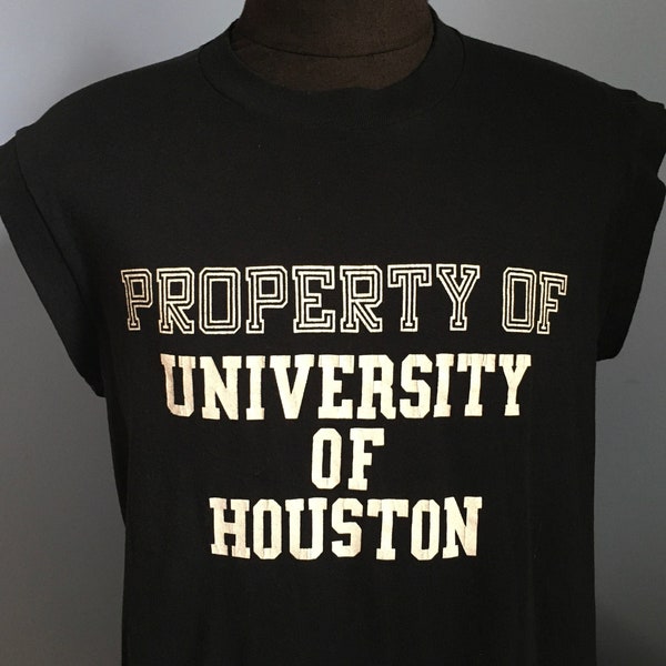 80s Vintage Houston Cougars University U of H Property of University of Houston college ncaa sleeveless tank top T-Shirt - LARGE