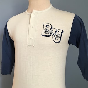 80s Vintage Bucknell University Bison pennsylvania ncaa college raglan henley T-Shirt - SMALL