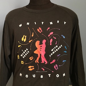 80s Vintage Whitney Houston I Wanna Dance With Somebody 1987-1988 Moment of Truth World Tour concierto de música promo camisa de manga larga - MEDIUM