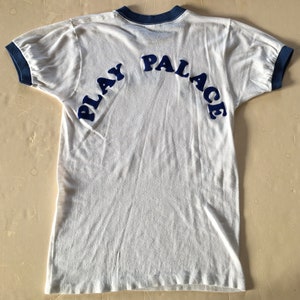 80s Vintage Play Palace arcade video game crew amusement park ringer T-Shirt - XS X-SMALL