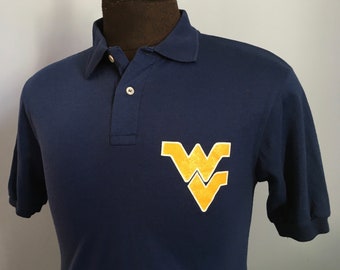 80s Vintage WVU West Virginia University Mountaineers ncaa college collared Polo Shirt - SMALL