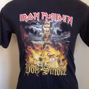 90s Vintage Iron Maiden Holy Smoke 1990 heavy metal rock evil ed tv television T-Shirt - SMALL