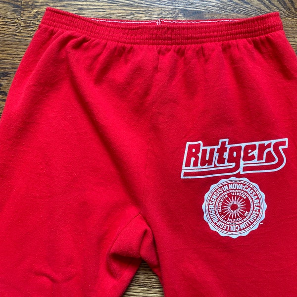 80s Vintage Rutgers University Scarlet Knights crest collegii rutgersensis innova caesarea sigillum ncaa college Sweat Pants - XL X-LARGE