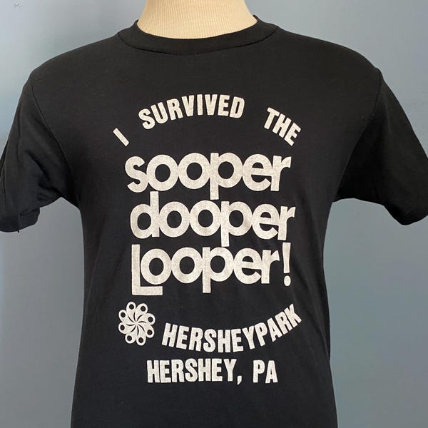 Vintage 70s 80s Hersheypark T-Shirt: I Survived the Sooper Dooper Looper! hershey park - SMALL