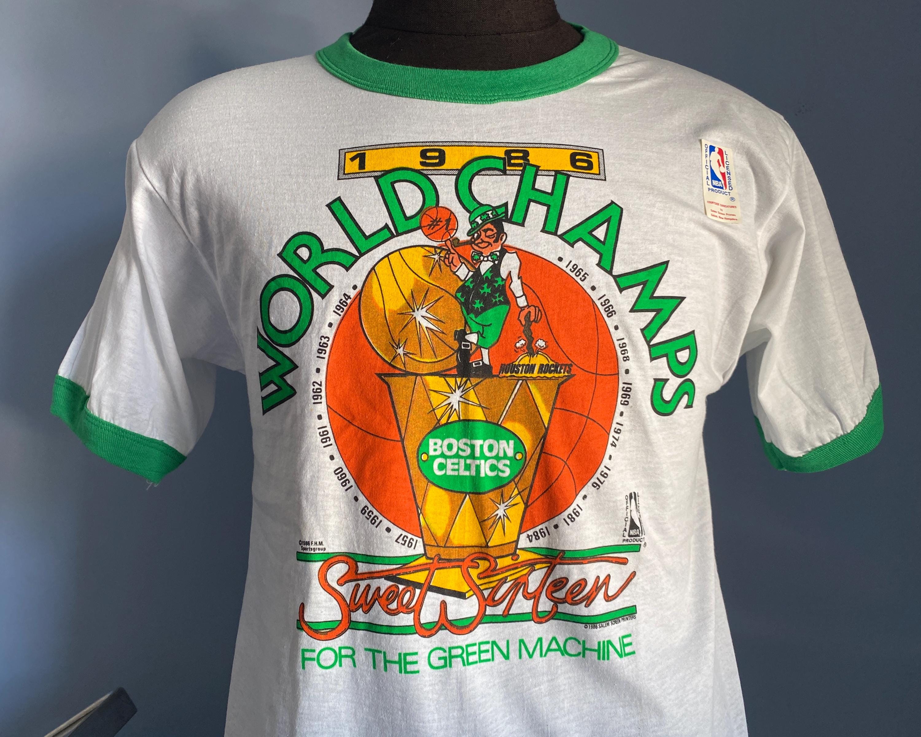 ⭐️レア80's ボストンセルティックス1986 Wチャンピオン記念　リンガーT BOSTON CELTICS WORLD CHAMPIONS VINTAGE 1986 NBA BASKETBALL