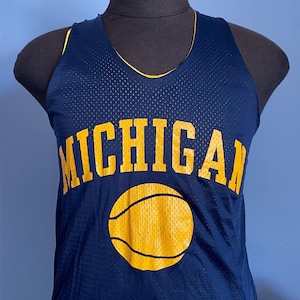 80s Vintage Michigan Wolverines University ncaa college basketball Champion reversible Jersey T-Shirt - MEDIUM