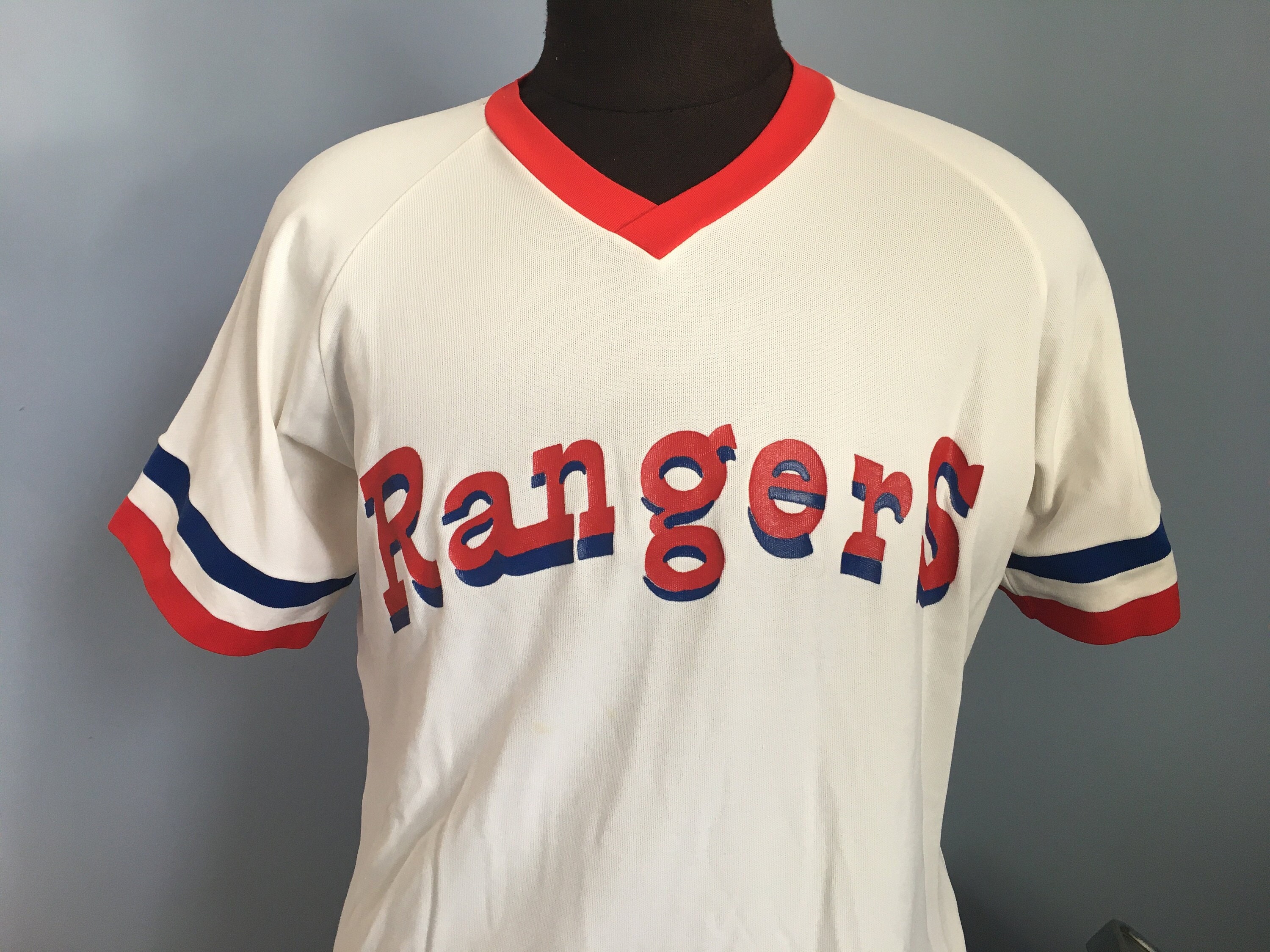 70s 80s Vintage Texas Rangers mlb baseball Medalist Sand-Knit Jersey  T-Shirt - XL X-LARGE