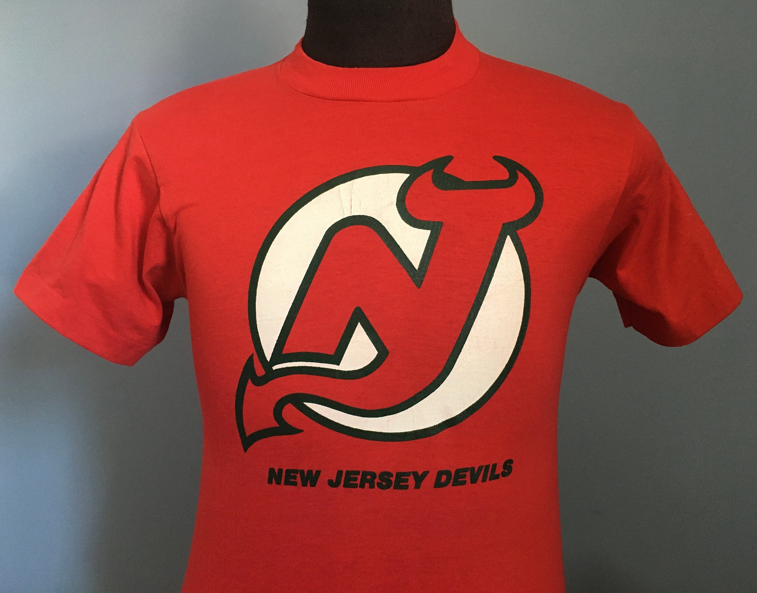 New Jersey Devils Logo 7 Jersey XL White USA Made Vintage