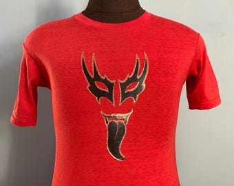 Camiseta termoadhesiva vintage de Gene Simmons, banda KISS de los años 70 - Talla pequeña