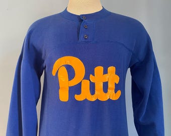 Sudadera vintage de los años 80 con cuello henley de la Universidad de Pittsburgh Panthers - Extra pequeña