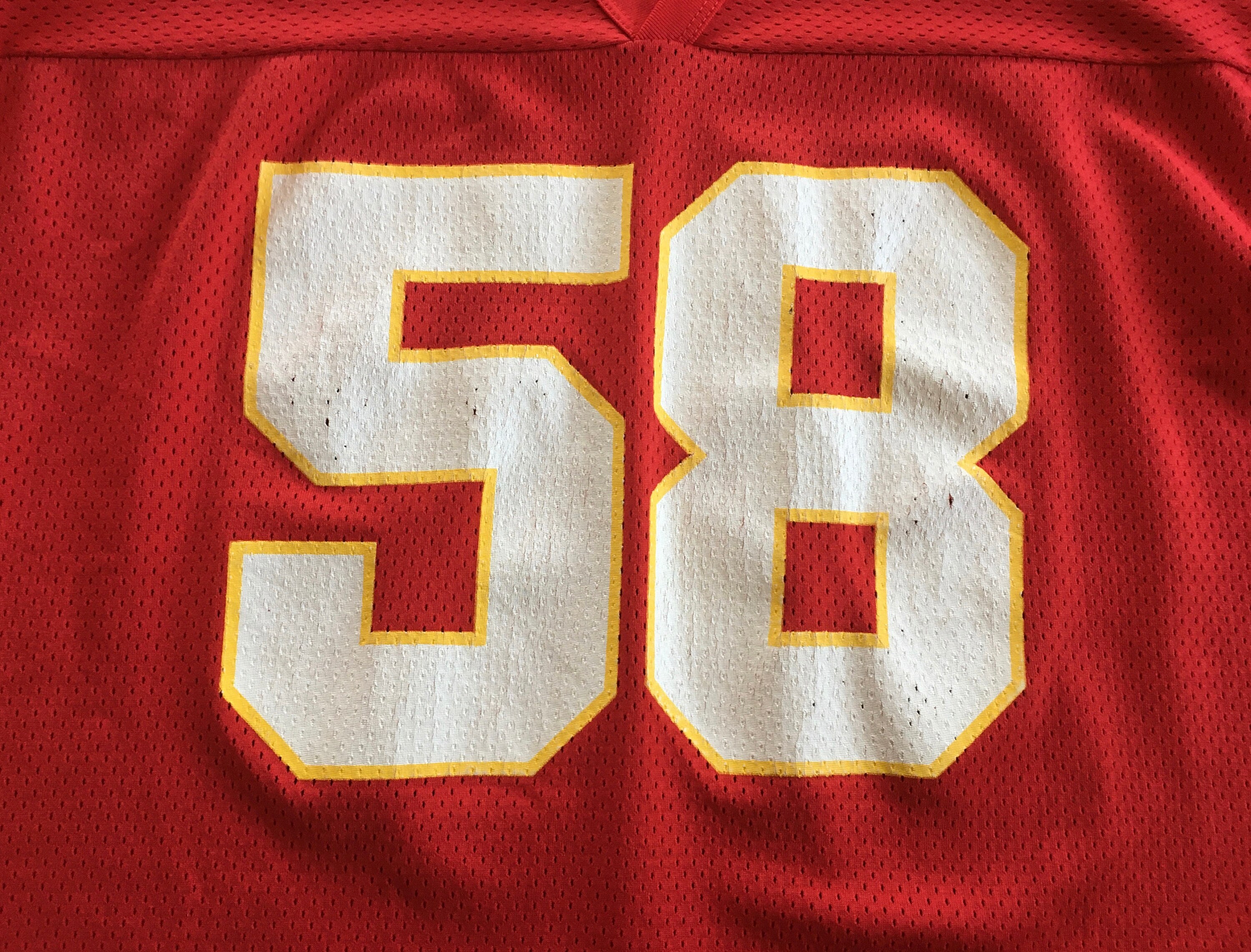 90s Vintage Derrick Thomas #58 Kansas City Chiefs Logo 7 Jersey T