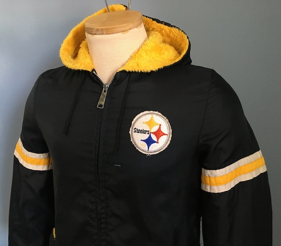 70s 80s Vintage Pittsburgh Steelers NFL football Stahl-Urban hooded Coat - SMALL