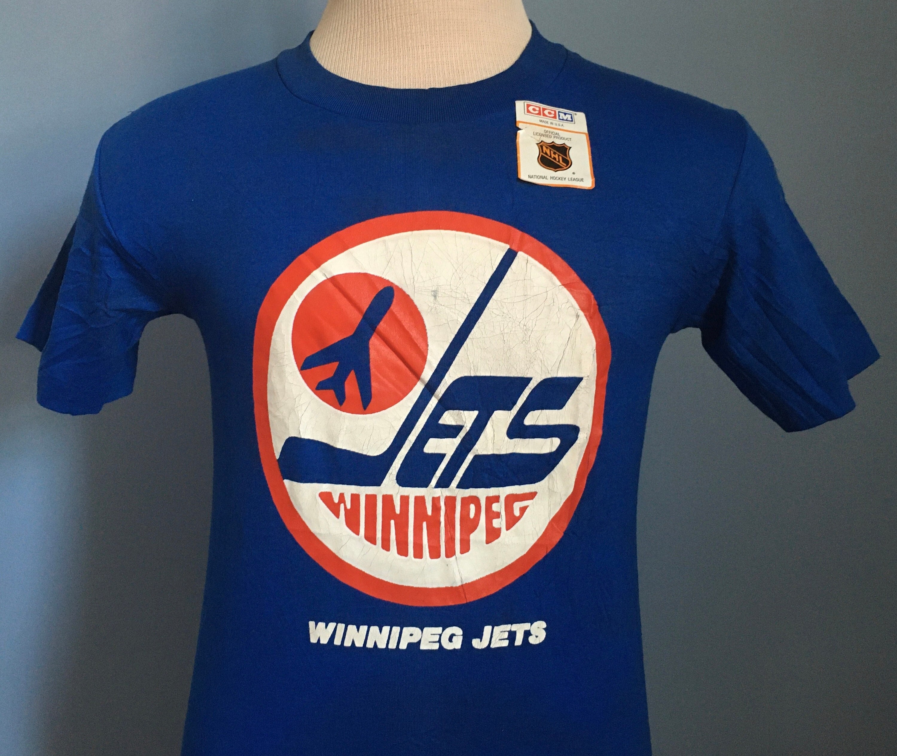 Vintage 80's Dale Hawerchuk Winnipeg Jets CCM NHL Hockey Jersey Size Large