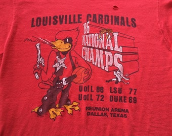 Vintage Louisville Cardinals Shirt Adult Large Red Screen Stars Made in USA  80s