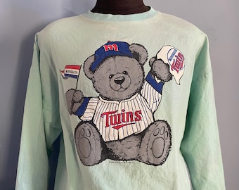 Camisa vintage de manga larga con osito de peluche de los Minnesota Twins de 1988 (talla grande)