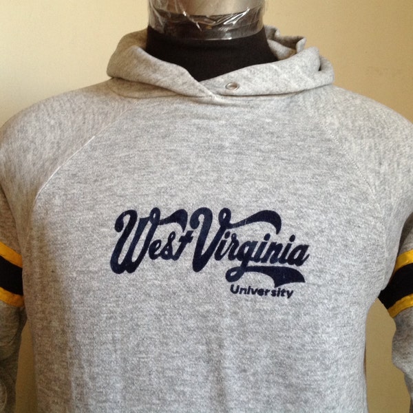 70s 80s Vintage West Virginia Mountaineers University hooded Sweatshirt - MEDIUM