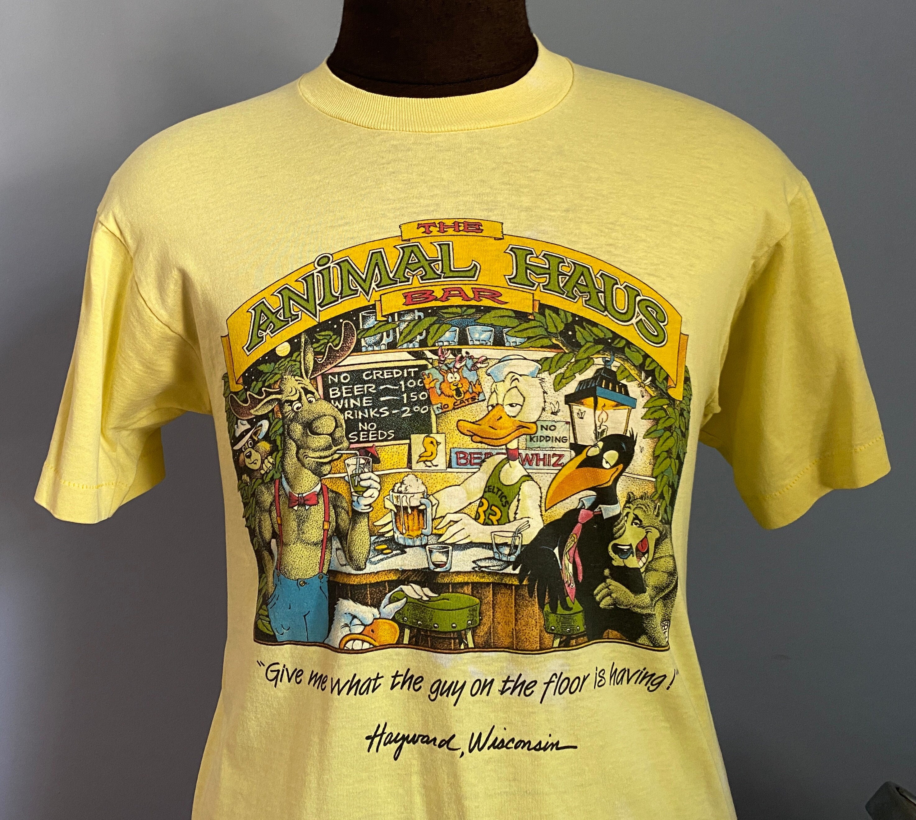 00s got beer? Tシャツ STEVE&BARRY'S L 500 80s Vintage the Animal Haus Bar 1988 Bear Whiz Beer Give Me
