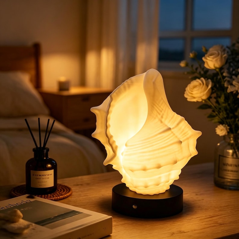 Conch Shell Night Light, 3D Printed Seashell Table Lamp, Warm White ...
