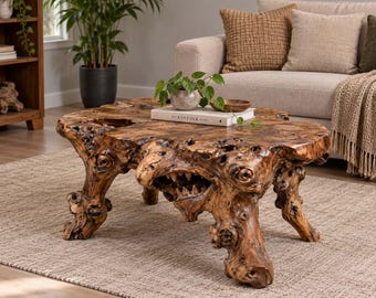Sculptural Wooden Coffee Table Natural Wood Furniture, Unique Statement Table
