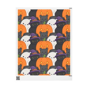 Cute Halloween Wrapping Paper, Spooky Black Cat & Ghost Gift Wrap, Whimsical Fall Pumpkin Holiday Present Paper