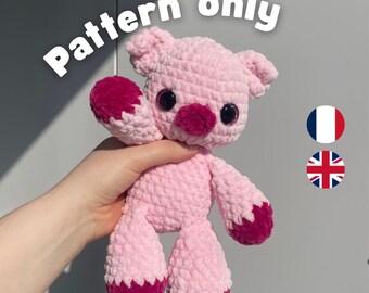 Patrón de ganchillo de cerdito en PDF – Juguete de peluche amigurumi – Tutorial de descarga instantánea – Regalo de animal de granja