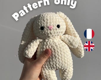 Patrón de ganchillo en PDF para conejito con pompón – Peluche de conejo amigurumi – Tutorial con hilo de chenilla – Regalo de Pascua