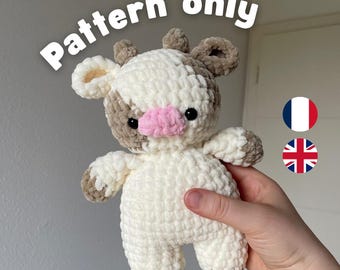 Patrón de vaca a crochet en PDF – Juguete de peluche amigurumi – Tutorial de descarga instantánea – Regalo de animal de granja