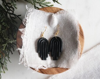 Black Modern Minimalist Clay Statement Earrings | Lightweight | Handmade | Hypoallergenic | Gifts for her | Polymer clay