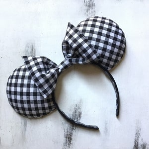 Black & White Buffalo  Plaid Checkered Minnie Mouse Ears,Buffalo Minnie Ears, Black and White Mickey Ears,Christmas Ears, Tartan minnie ears