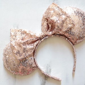 Champagne Sequin Minnie Mouse Ears, Shiny Sequin Bow Minnie Ears, Disney Minnie Mouse Ears.